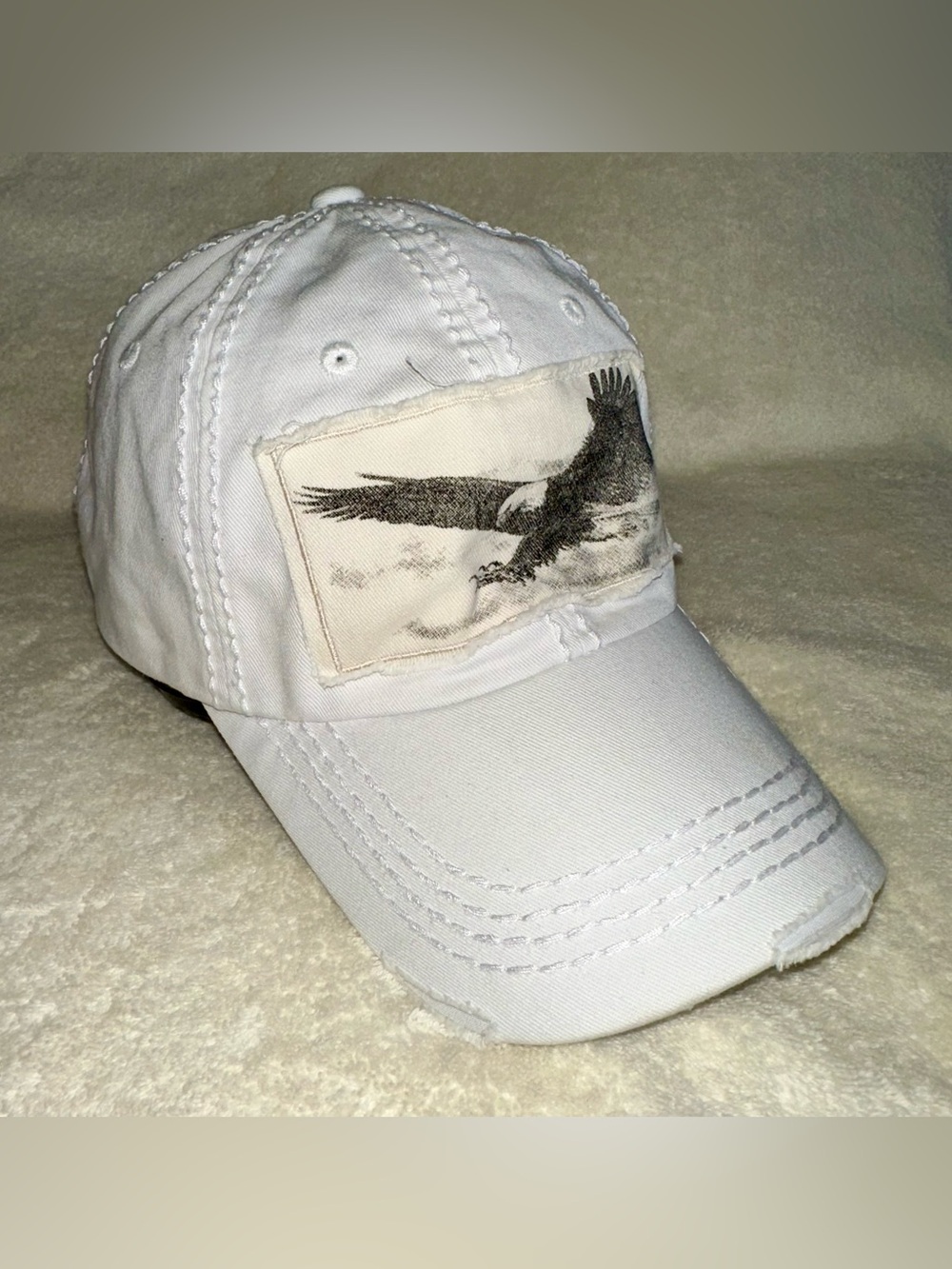 KBETHOS Distressed White Eagle Patch Dad Hat Retro Y2K Grunge Baseball Cap 01